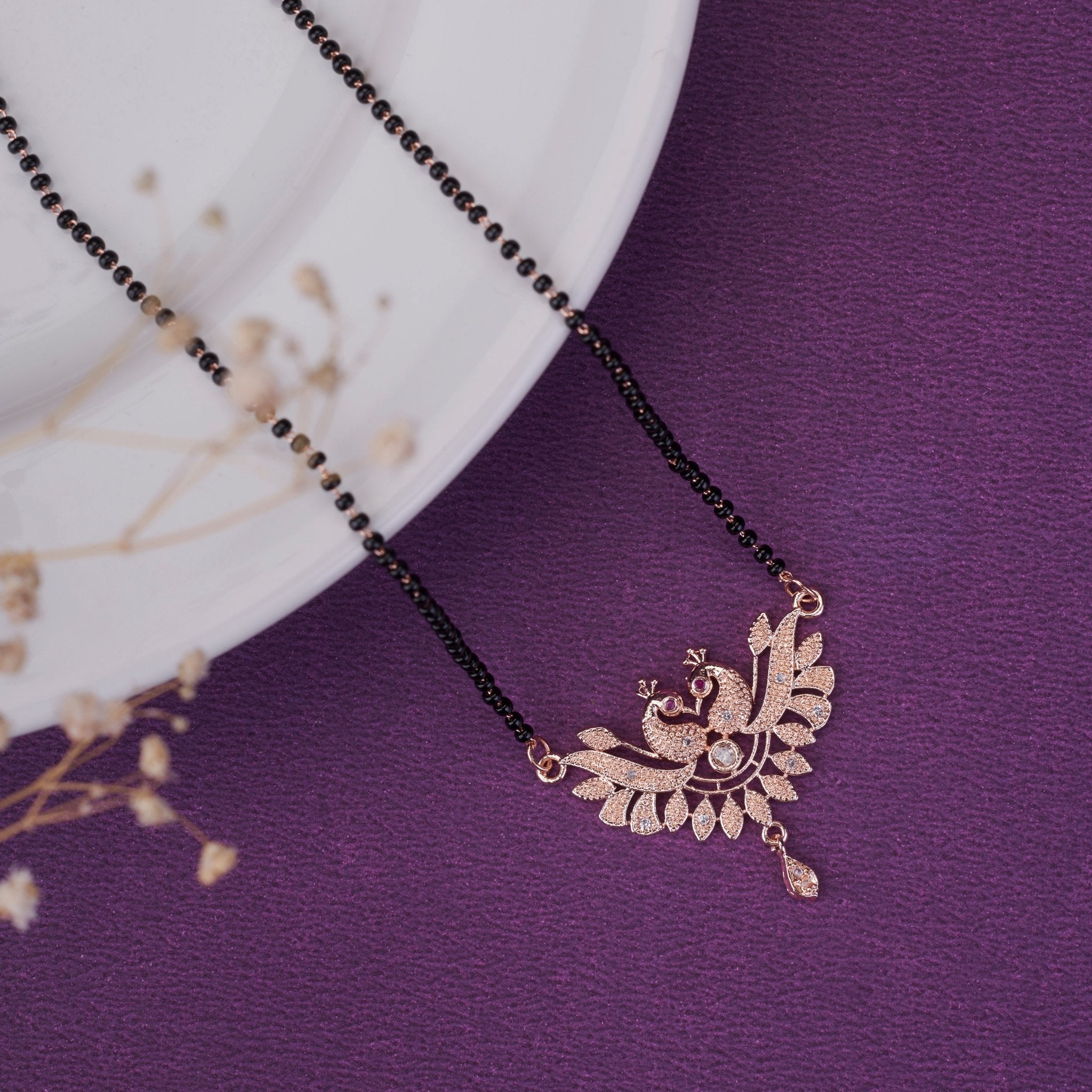 Mangalsutra - Exquisite Rose Gold Peacock Mangalsutra - Opal Touch