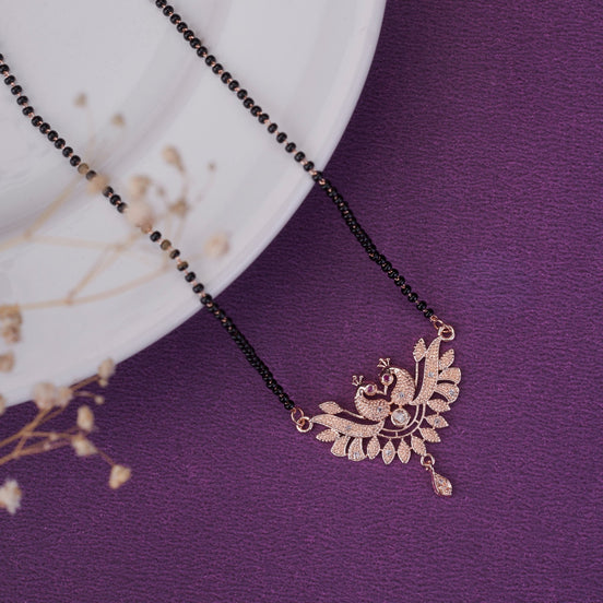 Mangalsutra - Exquisite Rose Gold Peacock Mangalsutra - Opal Touch