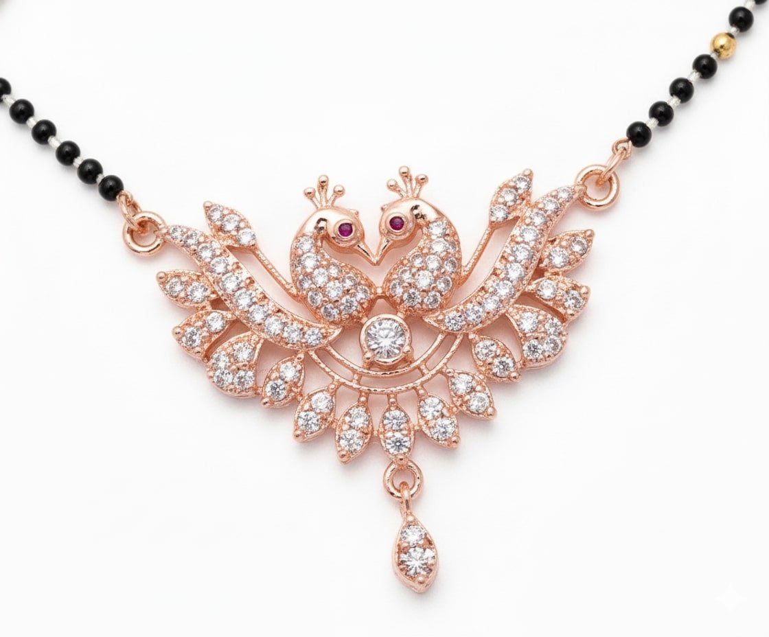 Exquisite Rose Gold Peacock Mangalsutra - Opal Touch