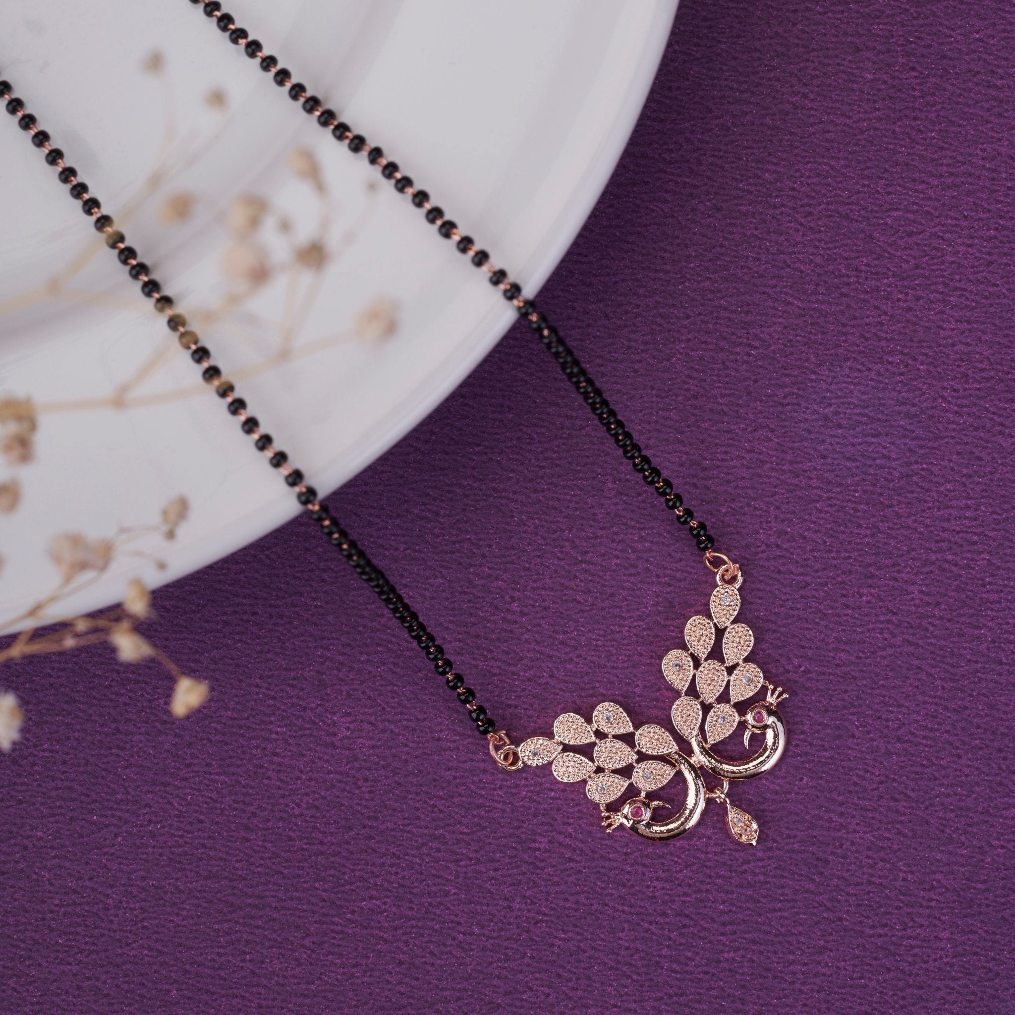 Mangalsutra - Fashionable Rose Gold Peacock Mangalsutra - Opal Touch