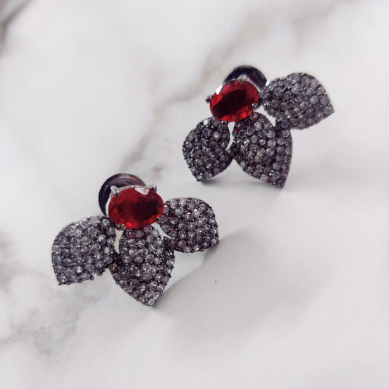 Opal Touch - Fiery Red-White Black Plated Studs - Studs