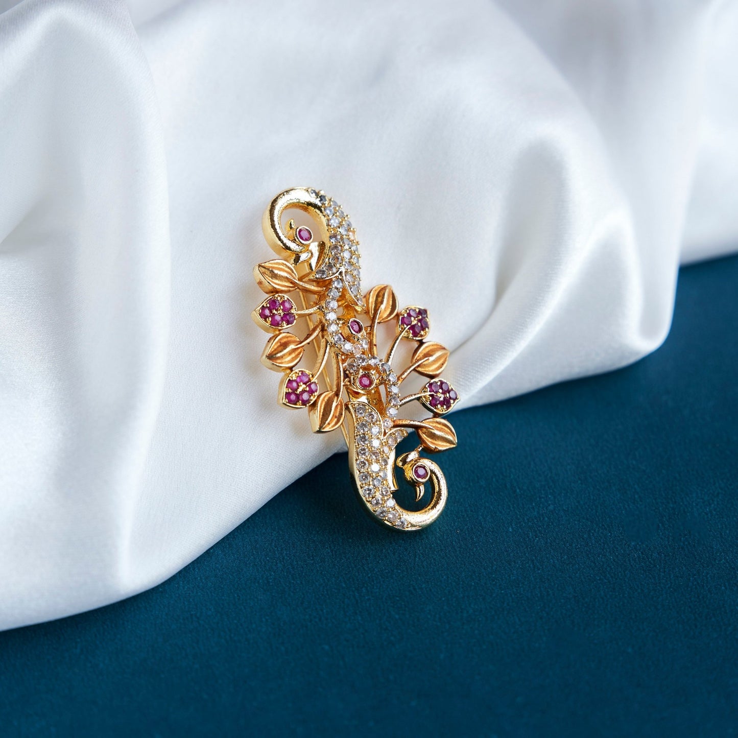 Saree Pin - Floral Bridal Wear Red Saree Pin - Opal Touch