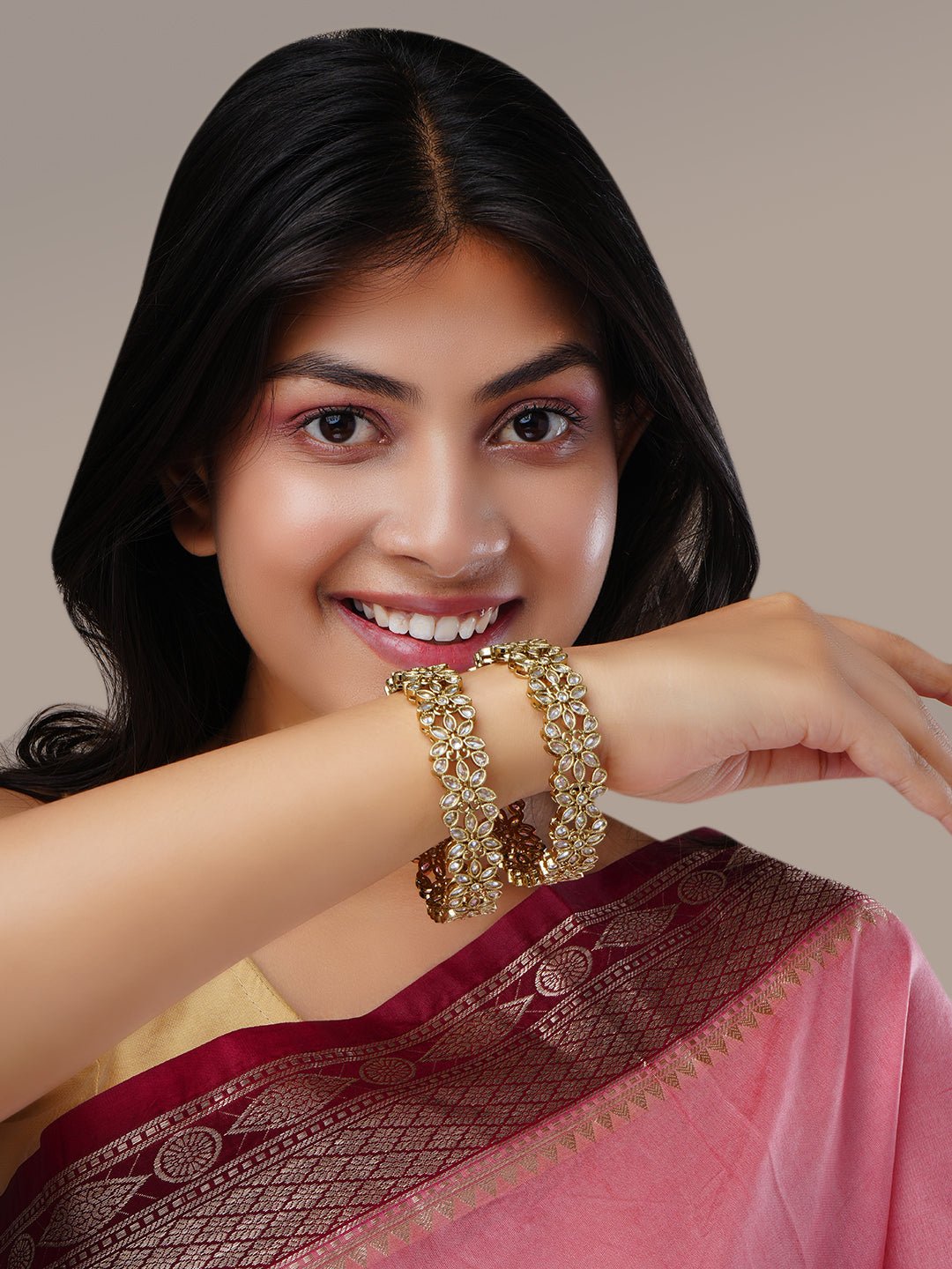 Bangles - Floral Cascade Mehendi Plated Bangles - Opal Touch