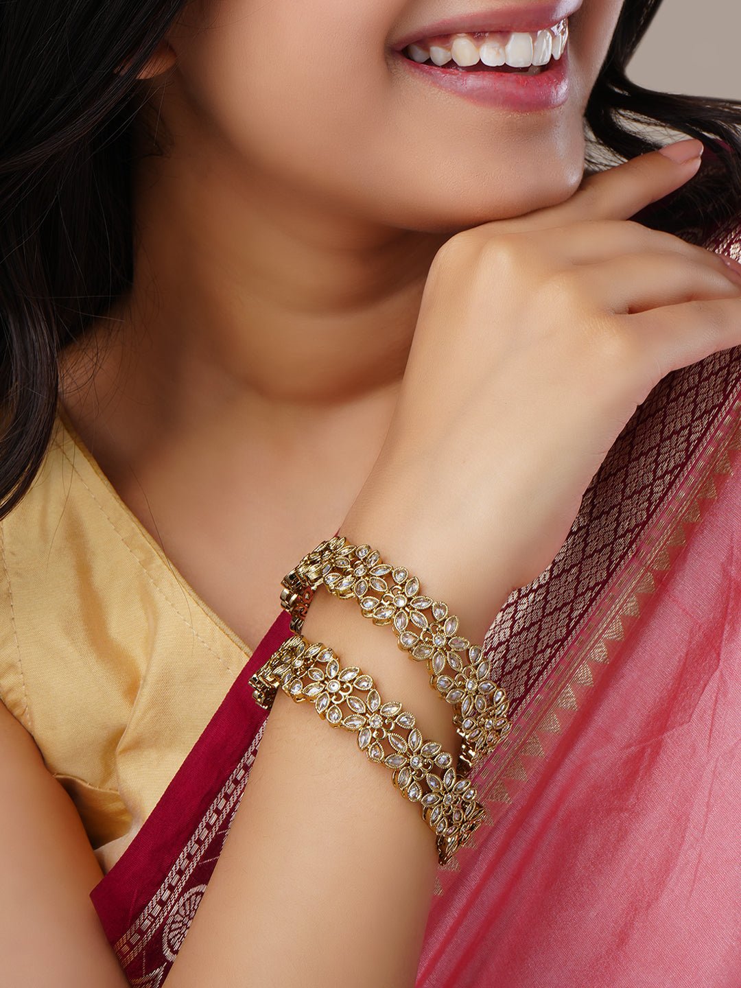 Bangles - Floral Cascade Mehendi Plated Bangles - Opal Touch