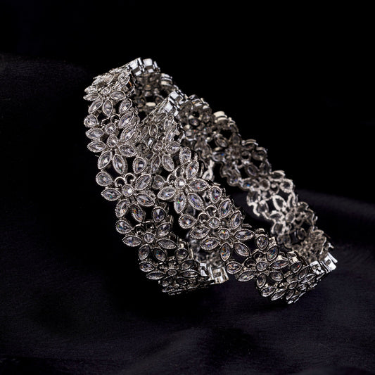 Bangles - Floral Cascade Rhodium Plated Bangles - Opal Touch