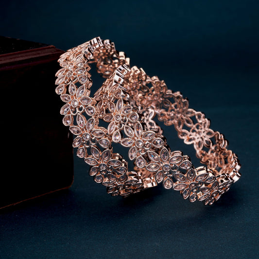 Bangles - Floral Cascade Rose Gold Plated Bangles - Opal Touch