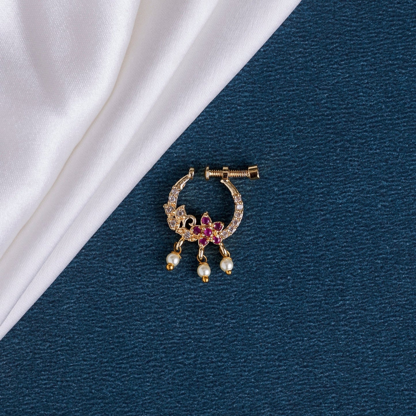 Nose Pin - Floral Cascade Screw Nose Pin - Opal Touch