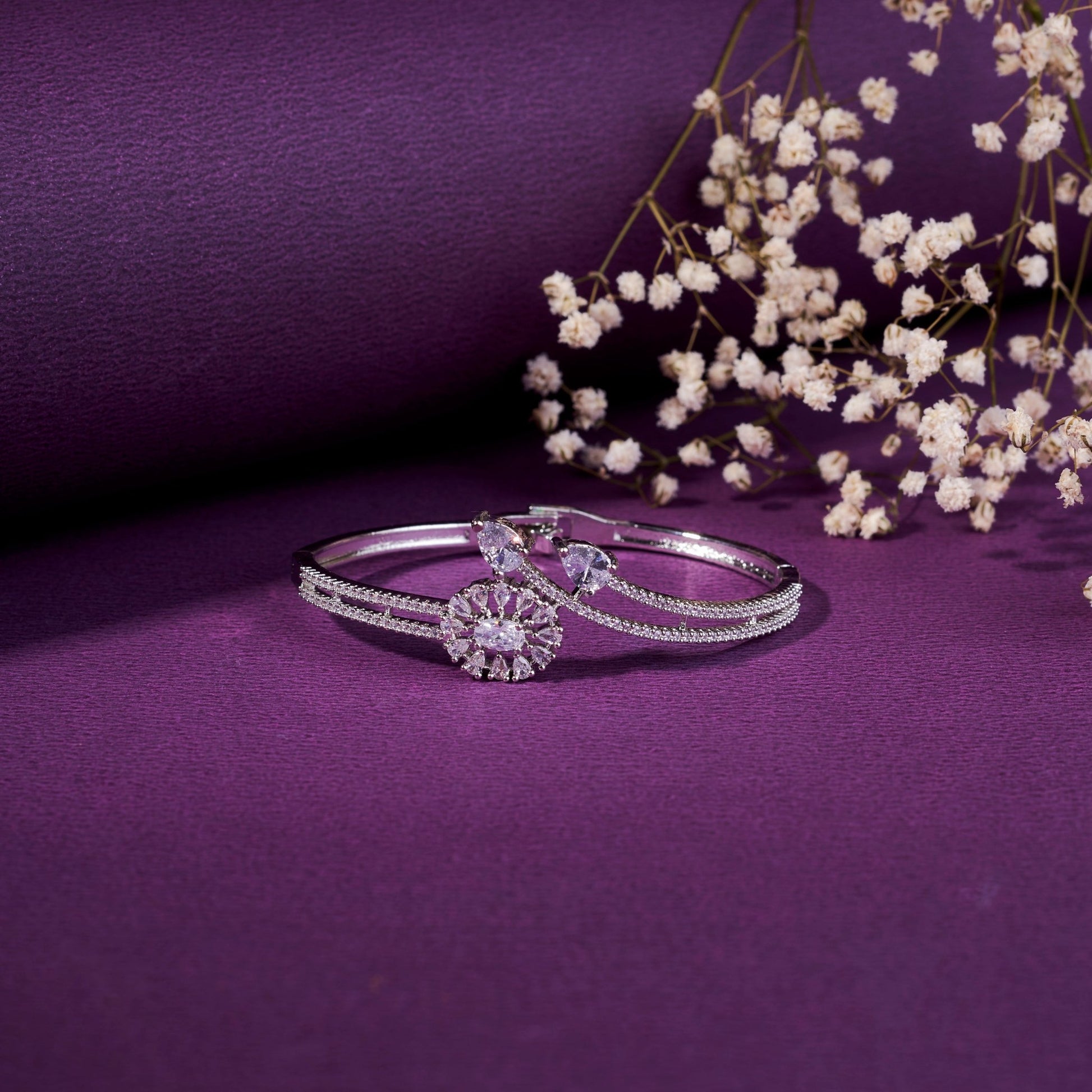 Bracelet - Floral Dazzling Rhodium Plated Bracelet - Opal Touch