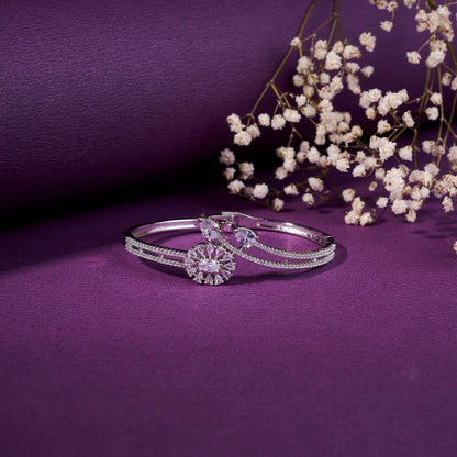 Bracelet - Floral Dazzling Rhodium Plated Bracelet - Opal Touch