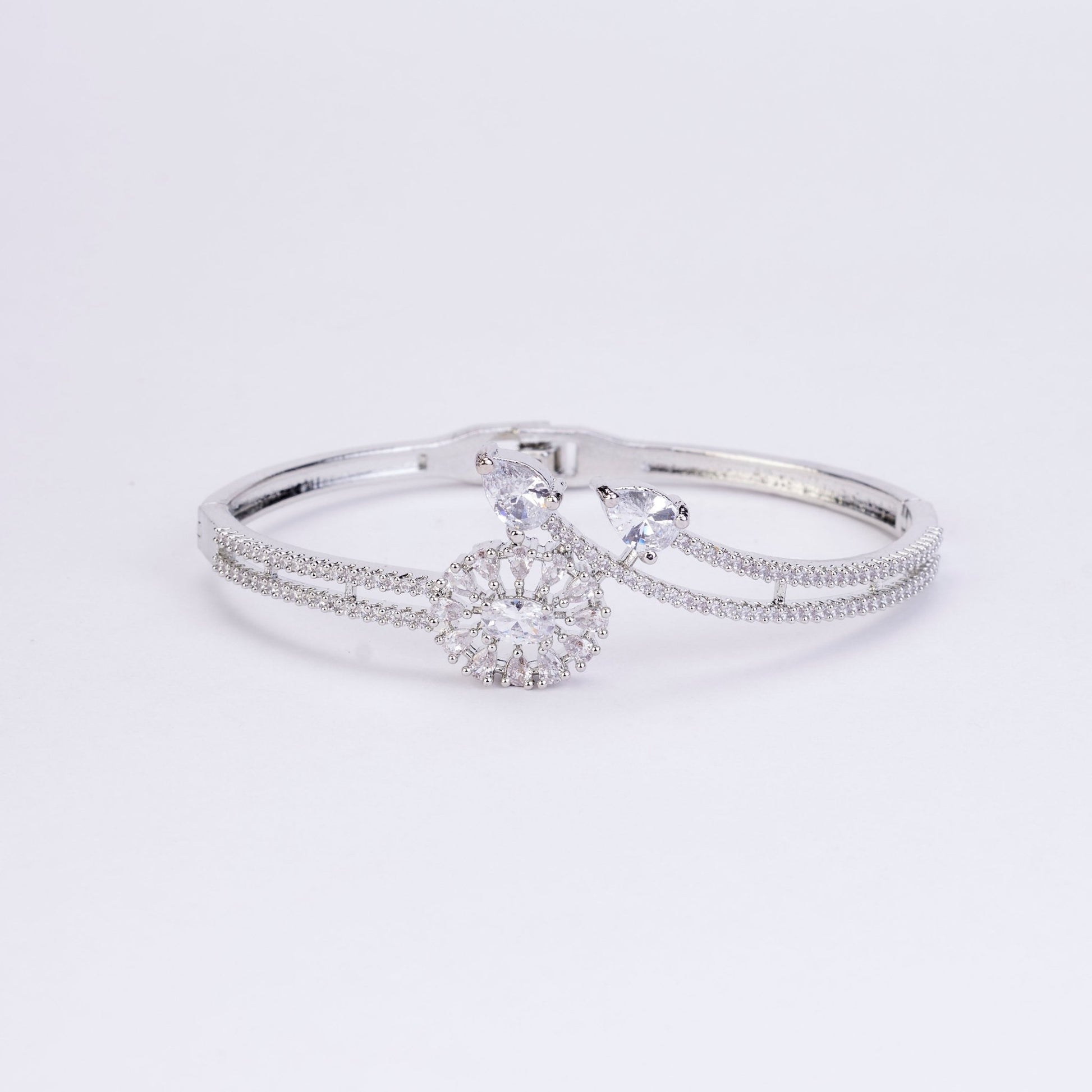 Bracelet - Floral Dazzling Rhodium Plated Bracelet - Opal Touch