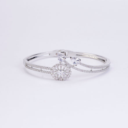 Bracelet - Floral Dazzling Rhodium Plated Bracelet - Opal Touch