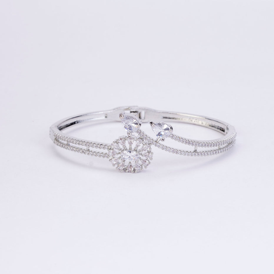 Bracelet - Floral Dazzling Rhodium Plated Bracelet - Opal Touch