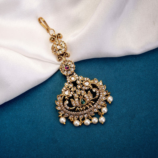 Tika - Floral Enchated Matte Black Maang Tika - Opal Touch