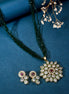 Necklace - Floral Gemstone & Kundan Pendant Set with Beaded Chain & Earrings - Opal Touch