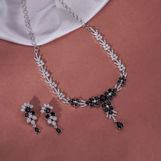 Necklace - Floral Gloret Rhodium Plated Necklace Set - Opal Touch