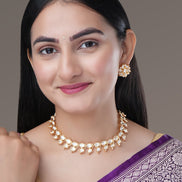 Necklace - Floral Kundan Gold Plated Necklace Set - Opal Touch