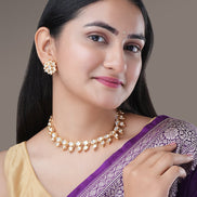 Necklace - Floral Kundan Gold Plated Necklace Set - Opal Touch