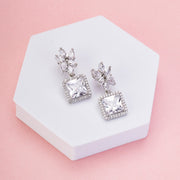 Earrings - Floral Square Dewdrops - Opal Touch