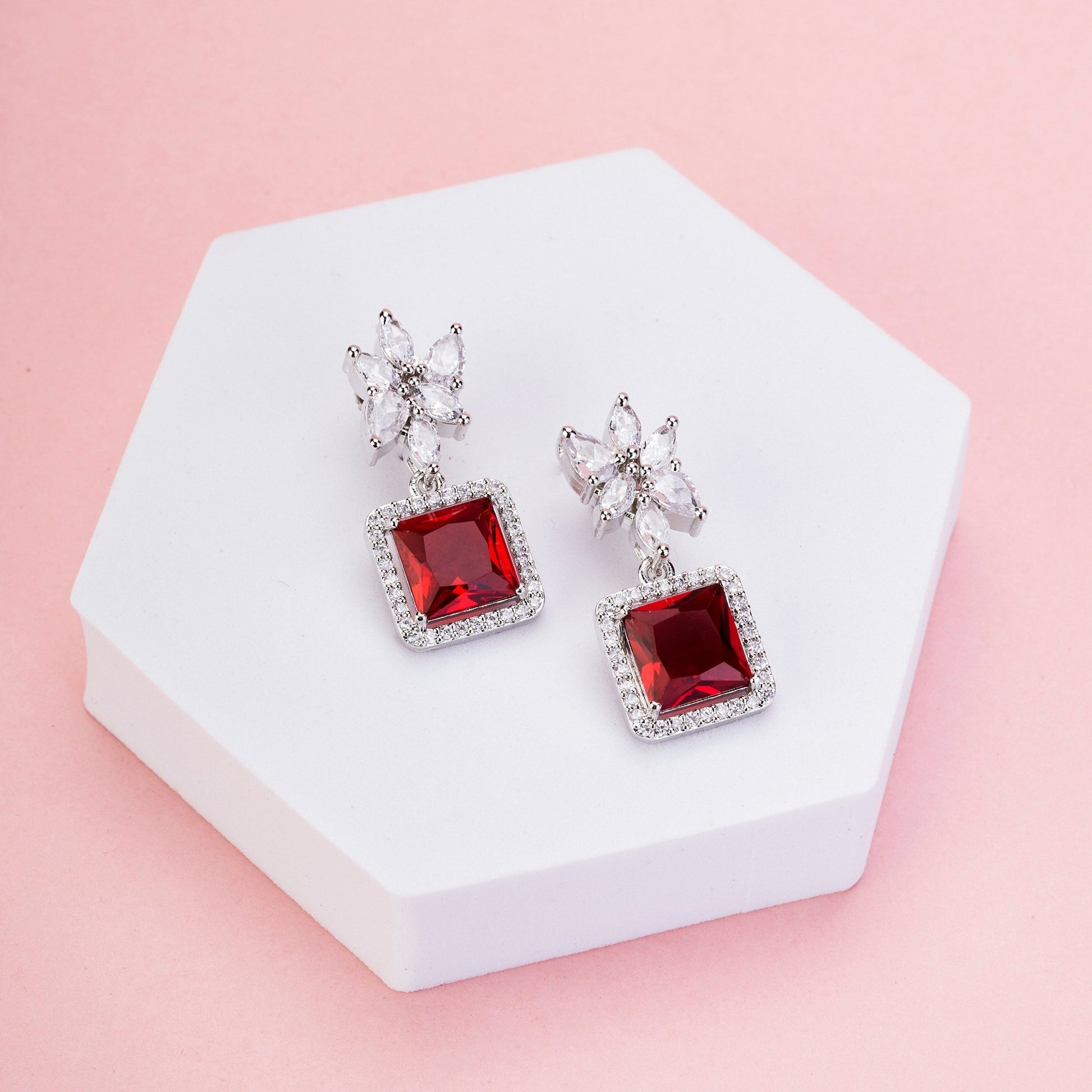 Earrings - Floral Square Dewdrops - Opal Touch