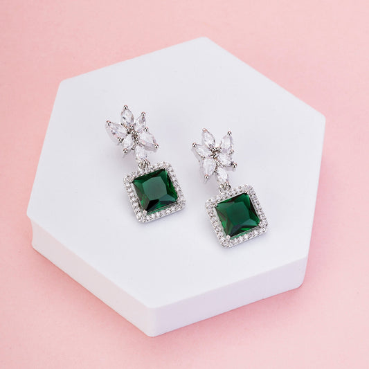 Earrings - Floral Square Dewdrops - Opal Touch