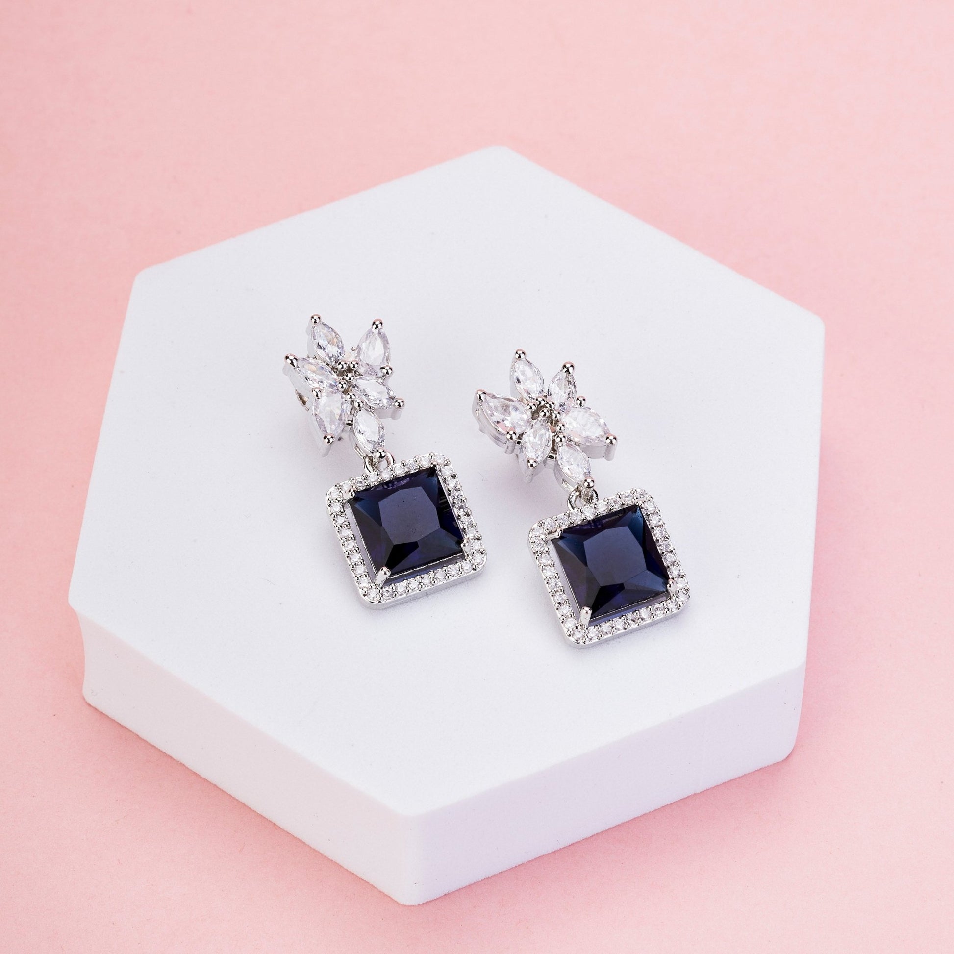 Earrings - Floral Square Dewdrops - Opal Touch