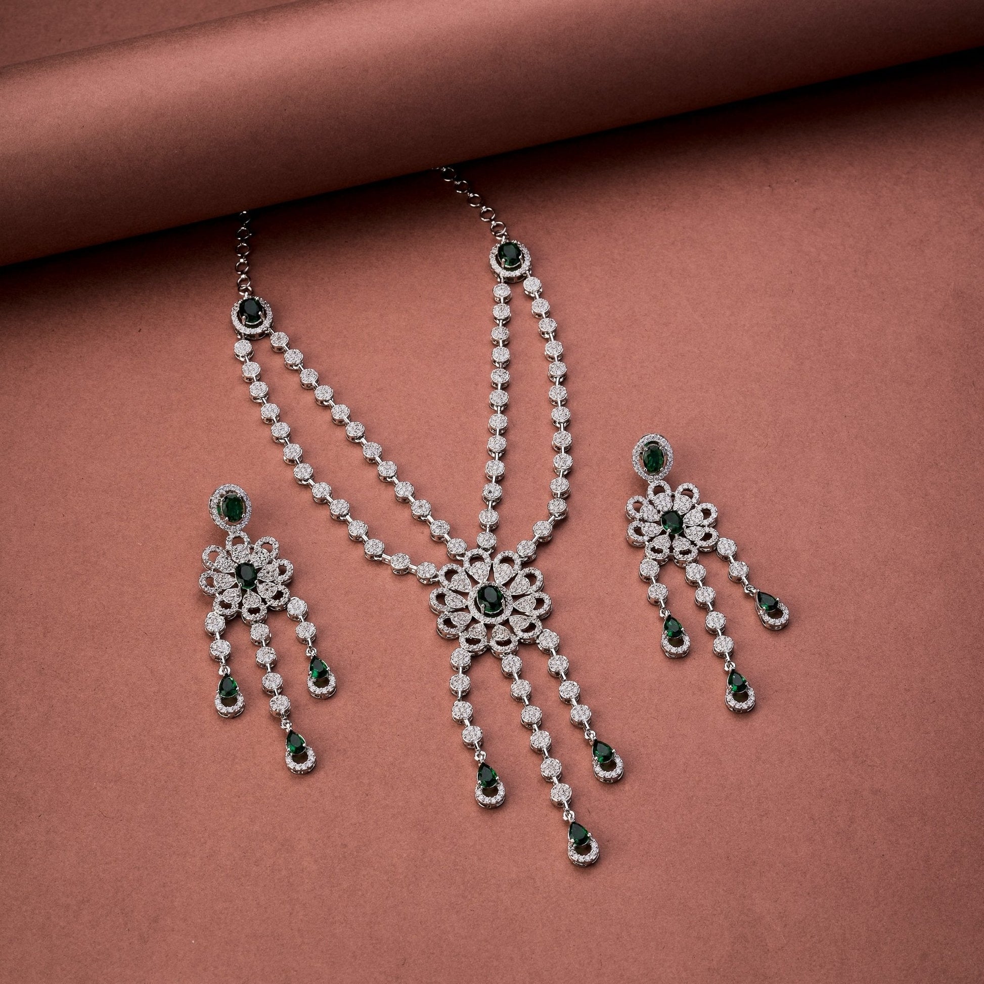 Necklace - Floral Trellis Rhodium Plated Necklace - Opal Touch