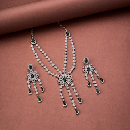 Necklace - Floral Trellis Rhodium Plated Necklace - Opal Touch