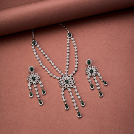 Necklace - Floral Trellis Rhodium Plated Necklace - Opal Touch