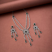 Necklace - Floral Trellis Rhodium Plated Necklace - Opal Touch