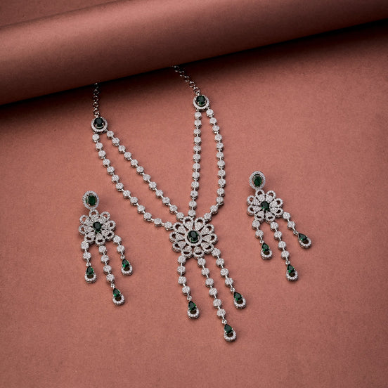 Necklace - Floral Trellis Rhodium Plated Necklace - Opal Touch