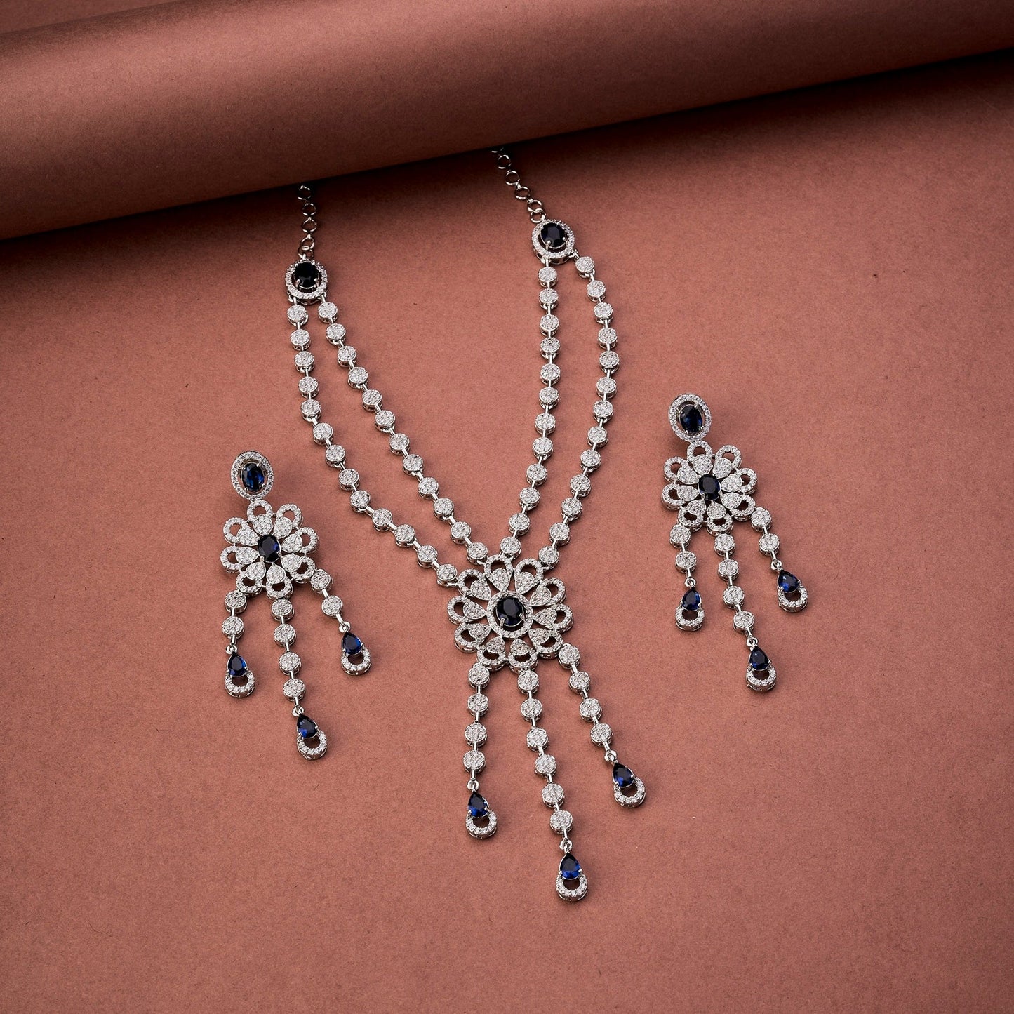 Necklace - Floral Trellis Rhodium Plated Necklace - Opal Touch