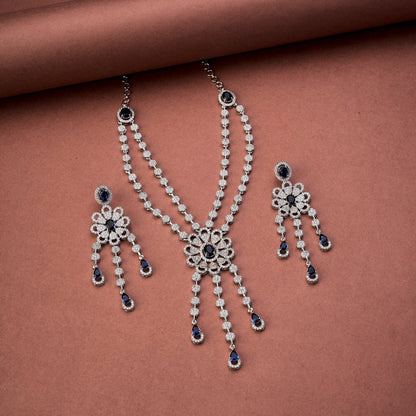 Necklace - Floral Trellis Rhodium Plated Necklace - Opal Touch