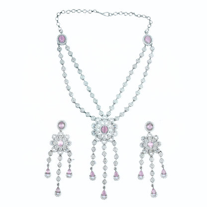 Necklace - Floral Trellis Rhodium Plated Necklace - Opal Touch
