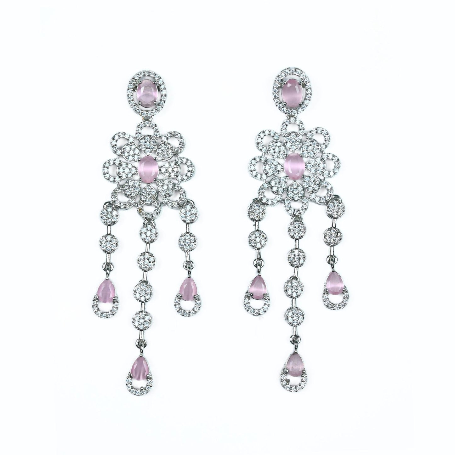 Necklace - Floral Trellis Rhodium Plated Necklace - Opal Touch