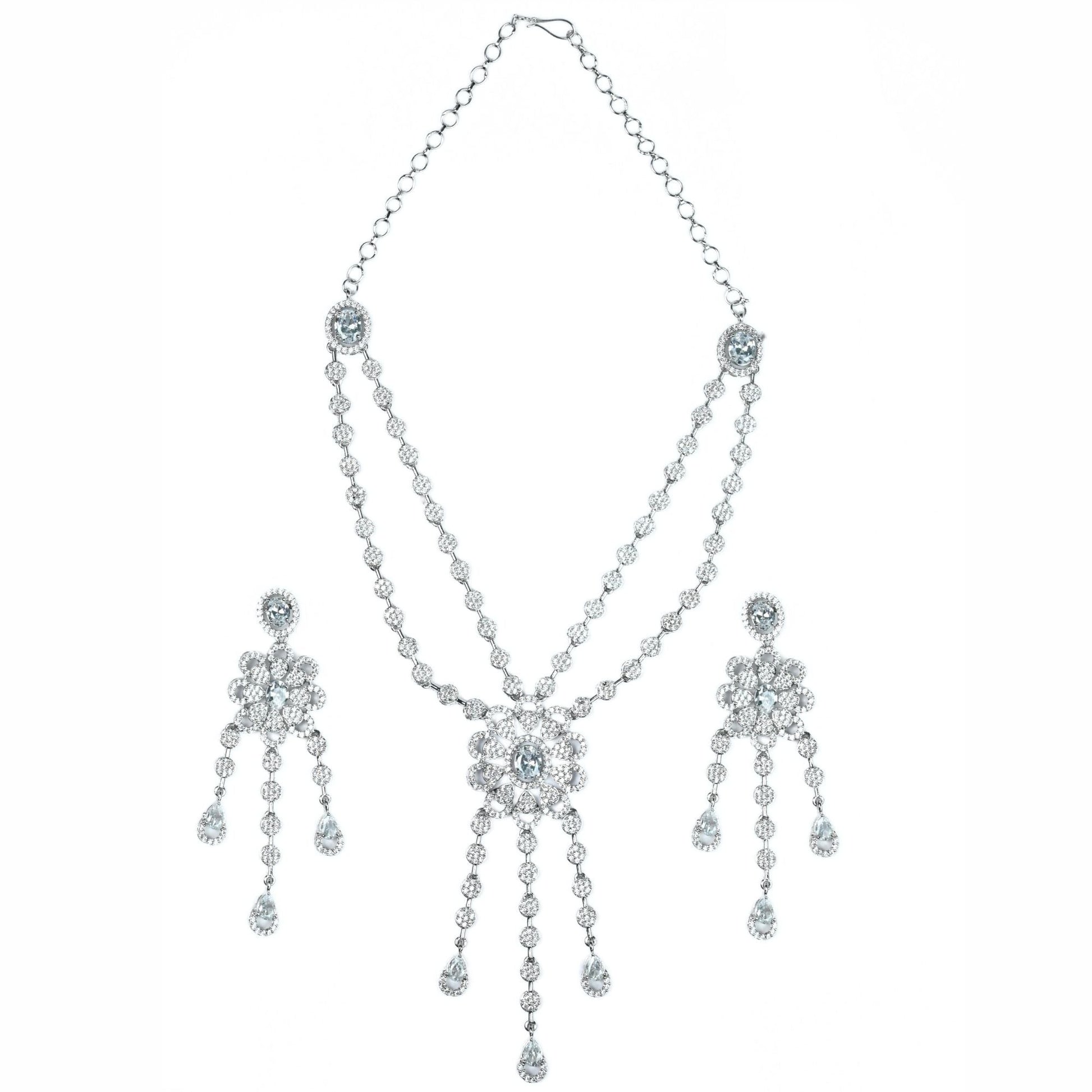 Necklace - Floral Trellis Rhodium Plated Necklace - Opal Touch
