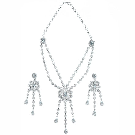 Necklace - Floral Trellis Rhodium Plated Necklace - Opal Touch