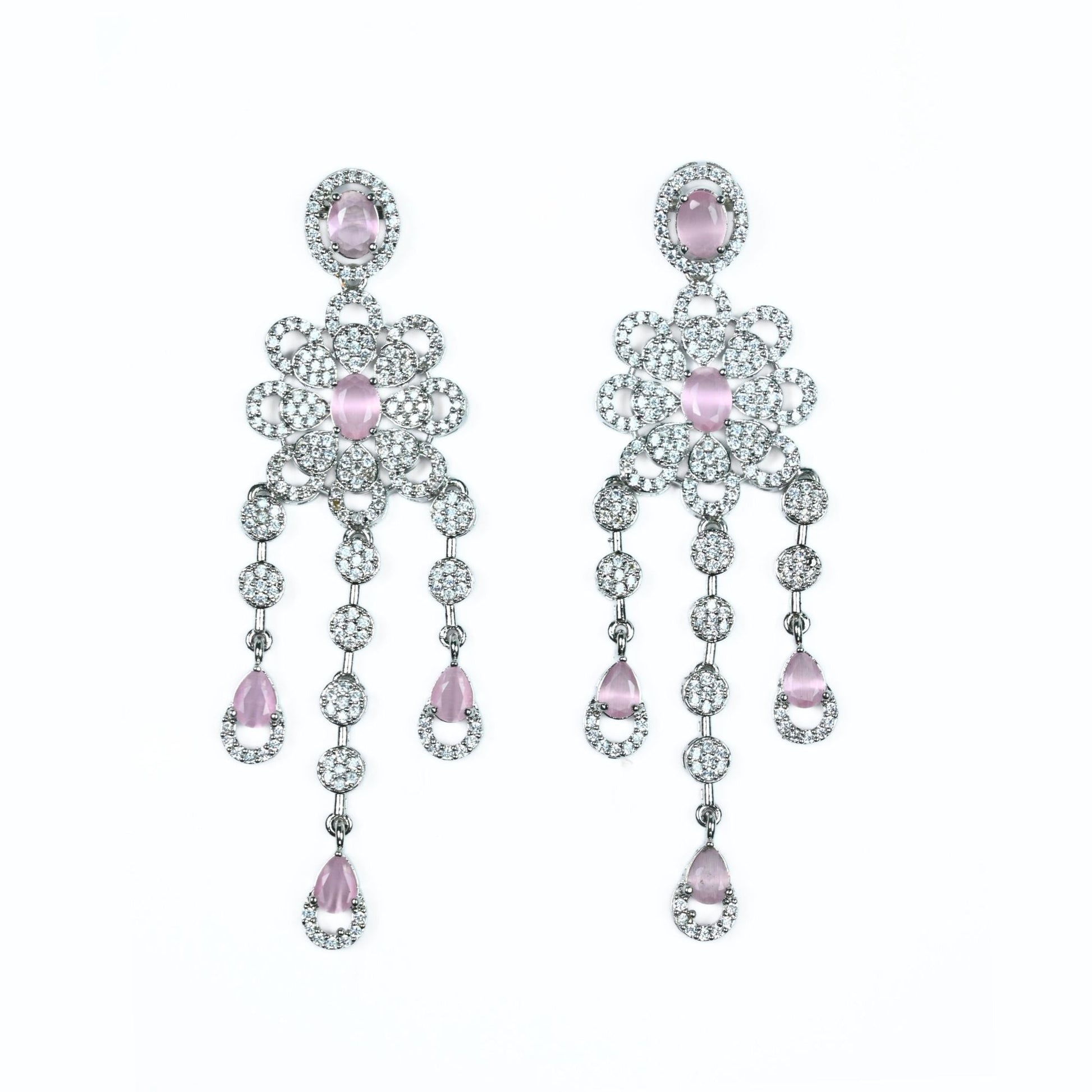 Necklace - Floral Trellis Rhodium Plated Necklace - Opal Touch