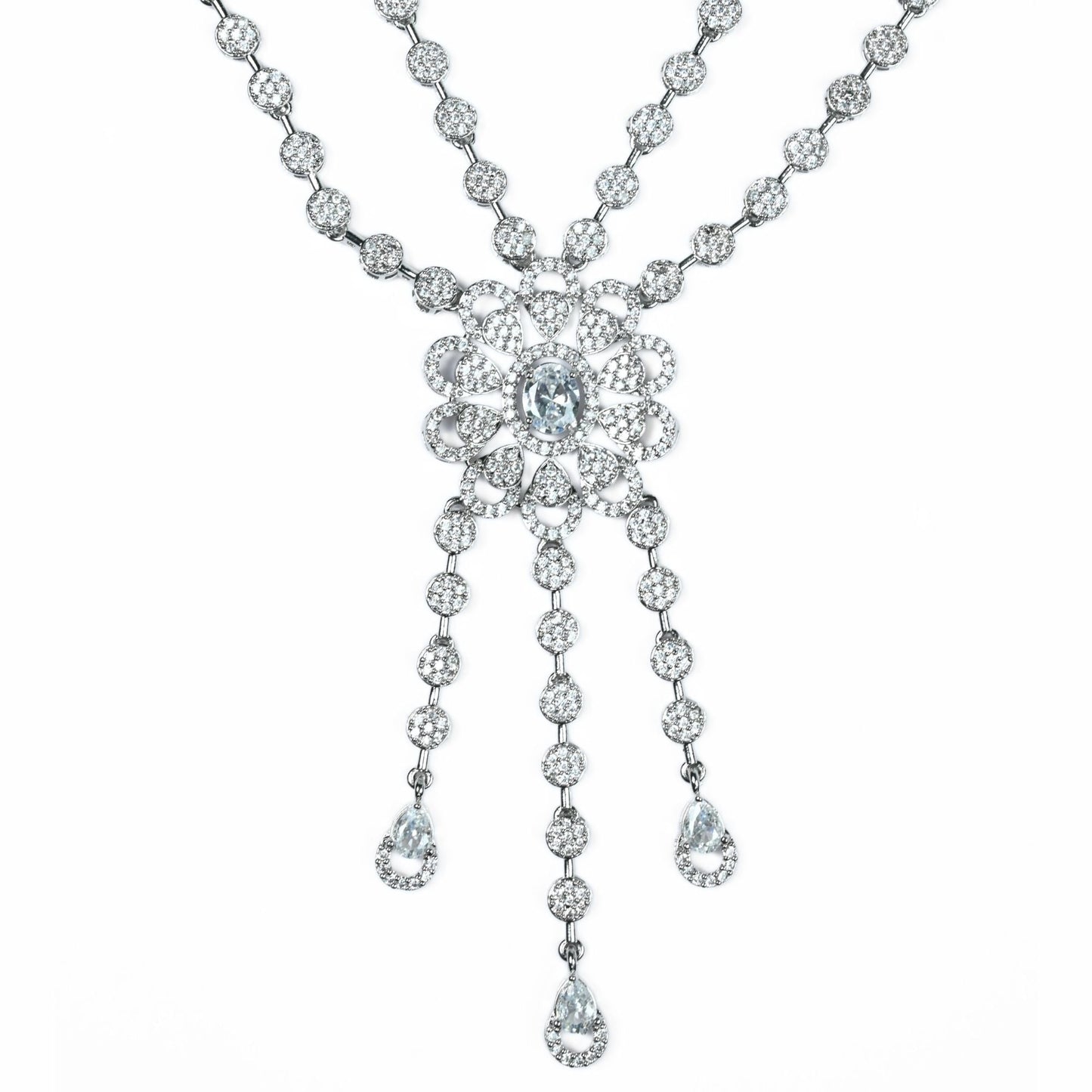 Necklace - Floral Trellis Rhodium Plated Necklace - Opal Touch