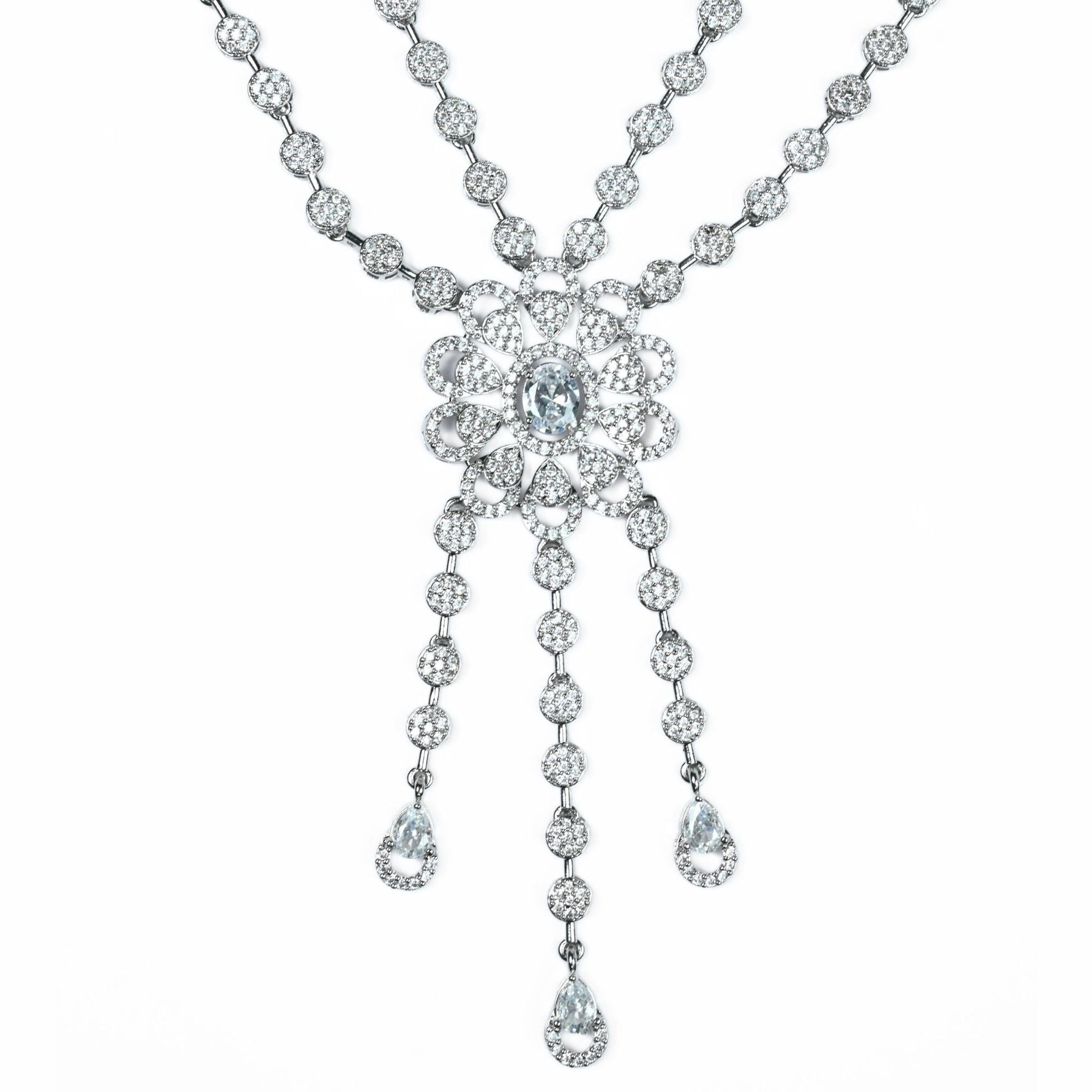 Necklace - Floral Trellis Rhodium Plated Necklace - Opal Touch