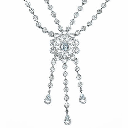 Necklace - Floral Trellis Rhodium Plated Necklace - Opal Touch