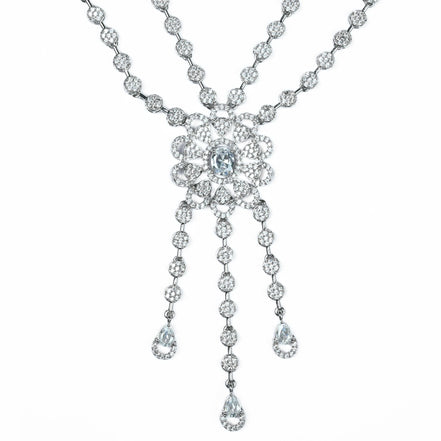 Necklace - Floral Trellis Rhodium Plated Necklace - Opal Touch
