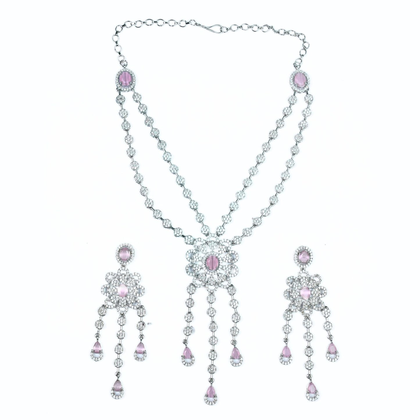 Necklace - Floral Trellis Rhodium Plated Necklace - Opal Touch