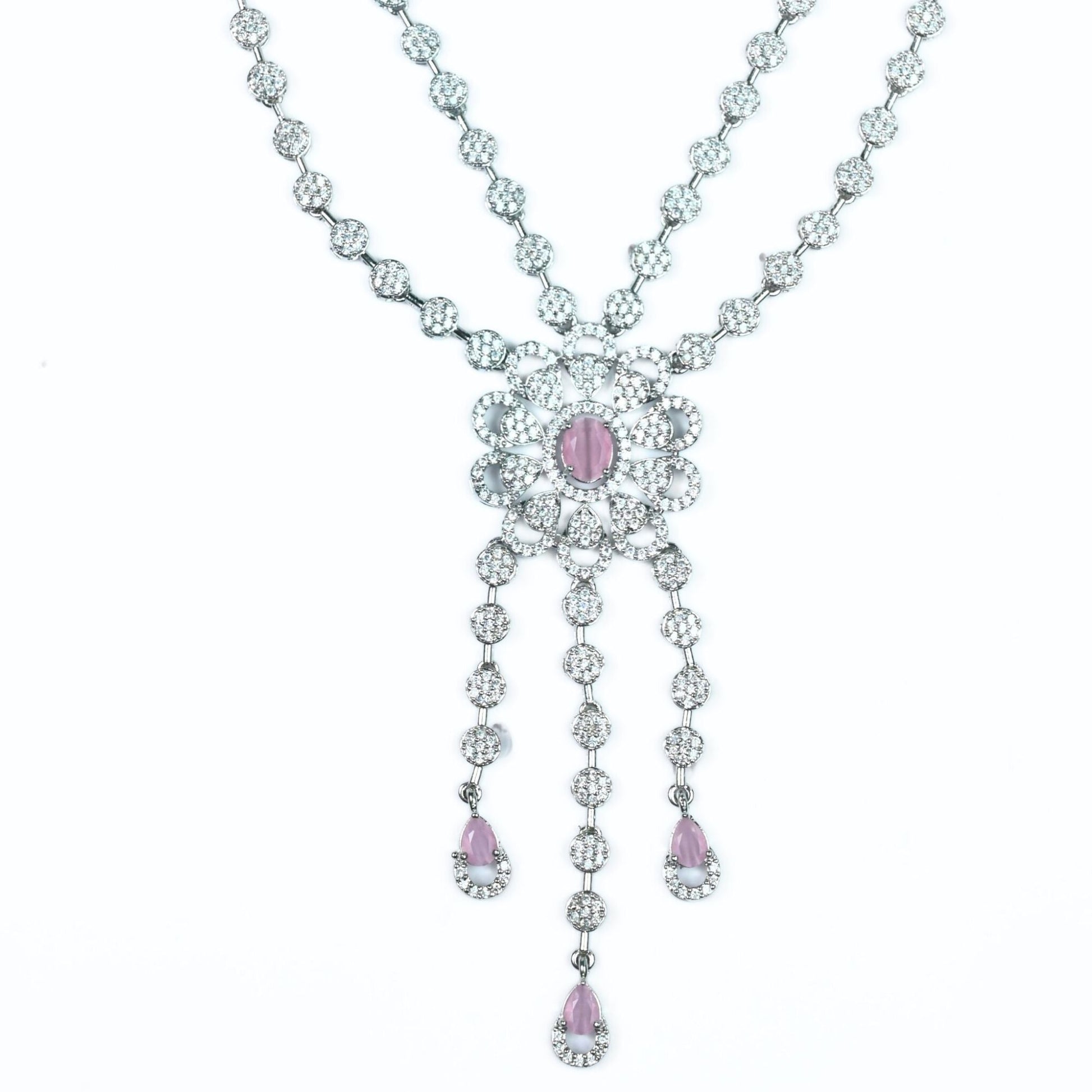 Necklace - Floral Trellis Rhodium Plated Necklace - Opal Touch