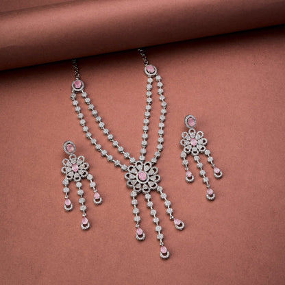 Necklace - Floral Trellis Rhodium Plated Necklace - Opal Touch