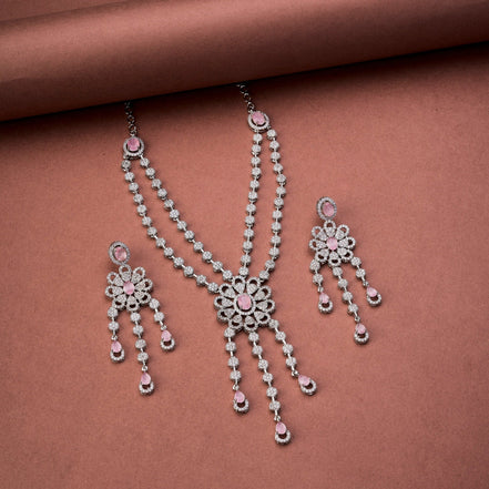 Necklace - Floral Trellis Rhodium Plated Necklace - Opal Touch