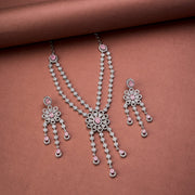 Necklace - Floral Trellis Rhodium Plated Necklace - Opal Touch