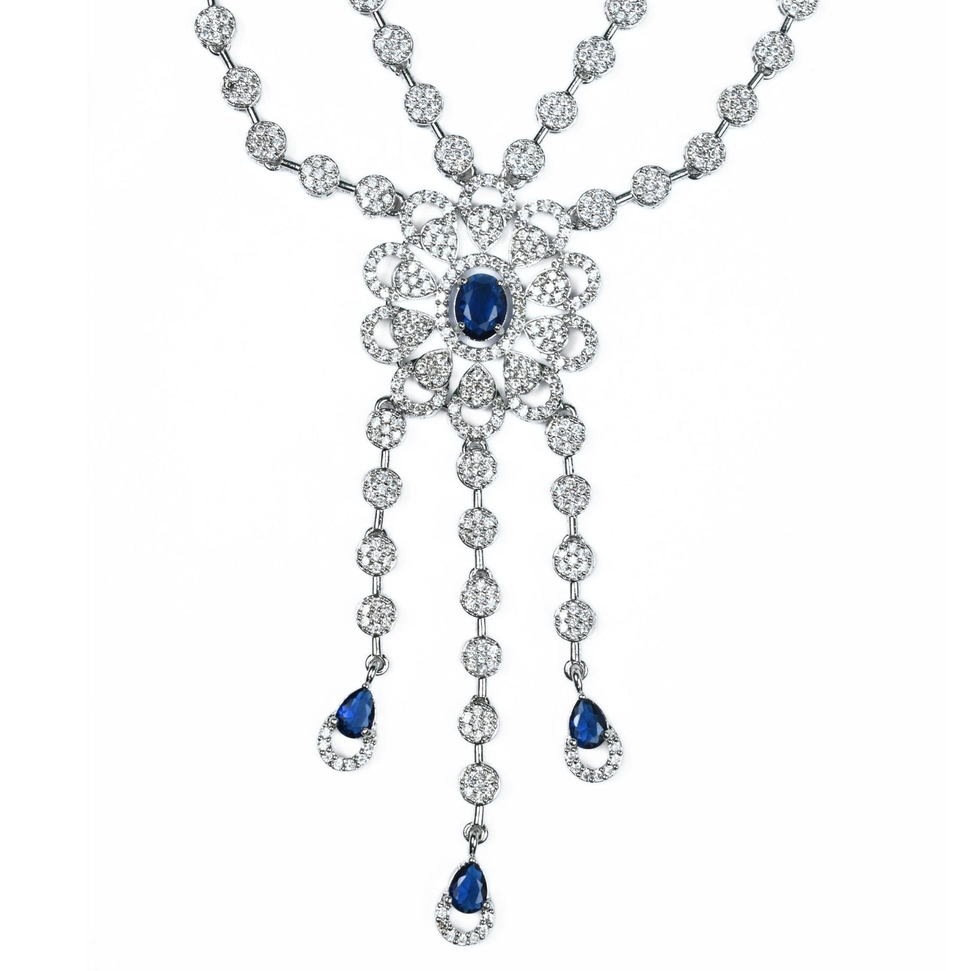 Necklace - Floral Trellis Rhodium Plated Necklace - Opal Touch