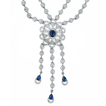 Necklace - Floral Trellis Rhodium Plated Necklace - Opal Touch