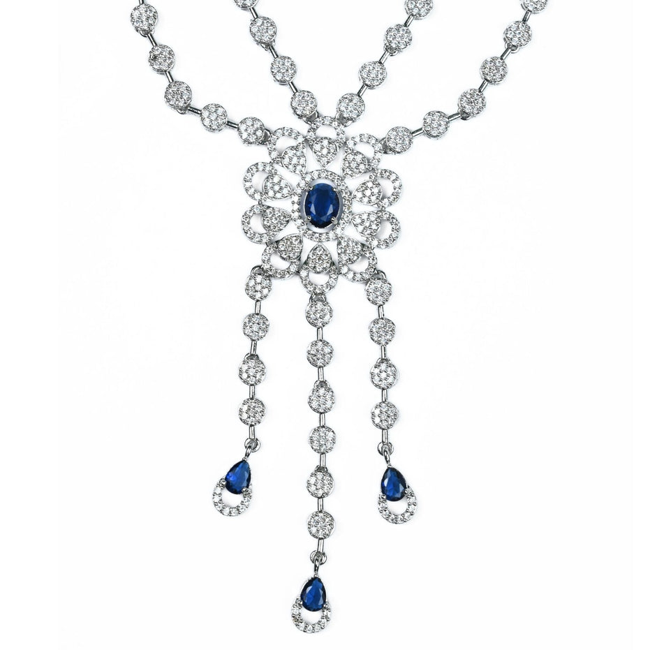 Necklace - Floral Trellis Rhodium Plated Necklace - Opal Touch