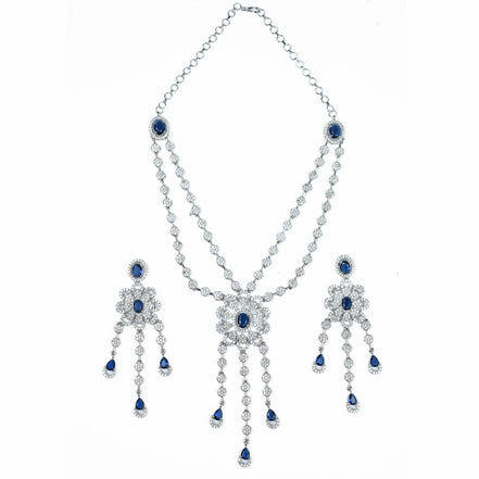 Necklace - Floral Trellis Rhodium Plated Necklace - Opal Touch